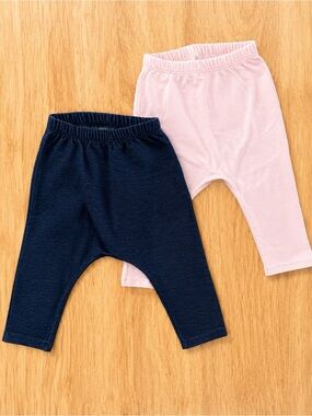 Old Navy Toddler Girls Harem Leggings Bundle Denim Blue & Pink Sz 12-18m